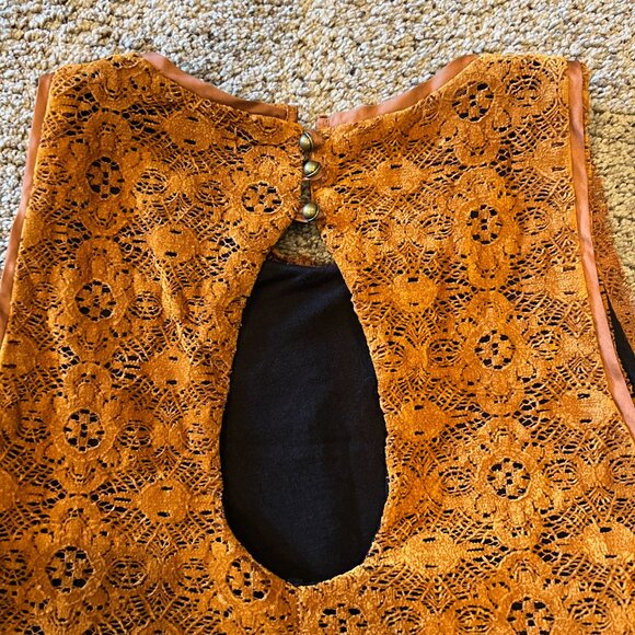 Anthropologie Maeve Faux Suede Cutout Swing Mini Dress Tan Brown Size 8 - Picture 7 of 7